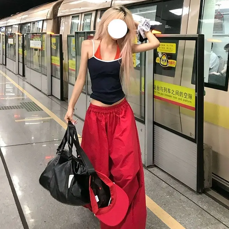MEXZT Y2K Red Cargo Pants Women Harajuku Baggy Sweatpants Streetwear Wide Leg Joggers Summer Gyaru Korean Casual Trousers New