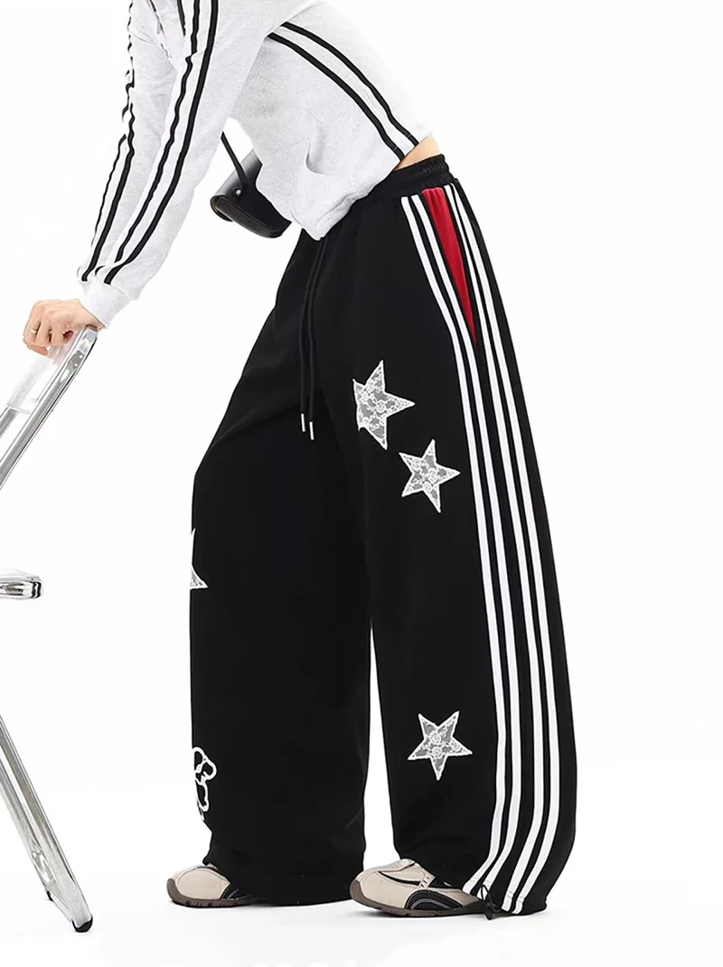 American Star Embroidered Sweatpants Women High Waist Streetwear Loose Mujer Jogging Pants Y2K Hip Hop Punk Straight Trousers