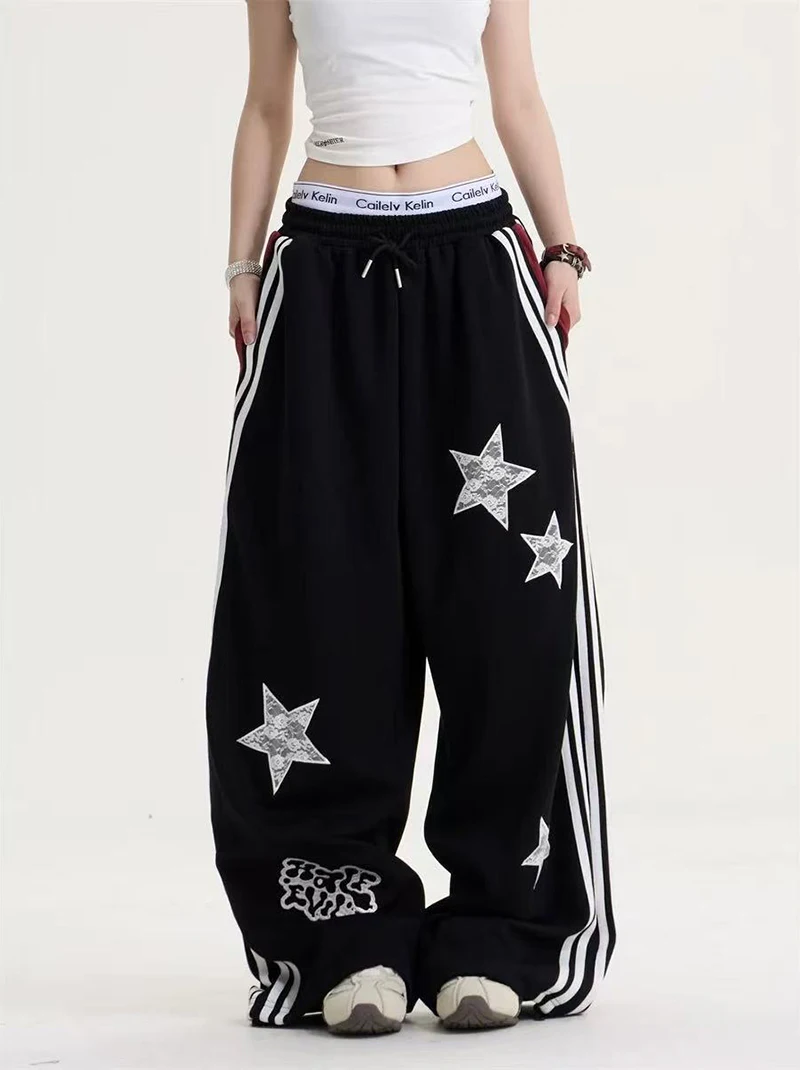 American Star Embroidered Sweatpants Women High Waist Streetwear Loose Mujer Jogging Pants Y2K Hip Hop Punk Straight Trousers
