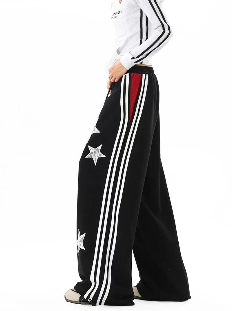 American Star Embroidered Sweatpants Women High Waist Streetwear Loose Mujer Jogging Pants Y2K Hip Hop Punk Straight Trousers