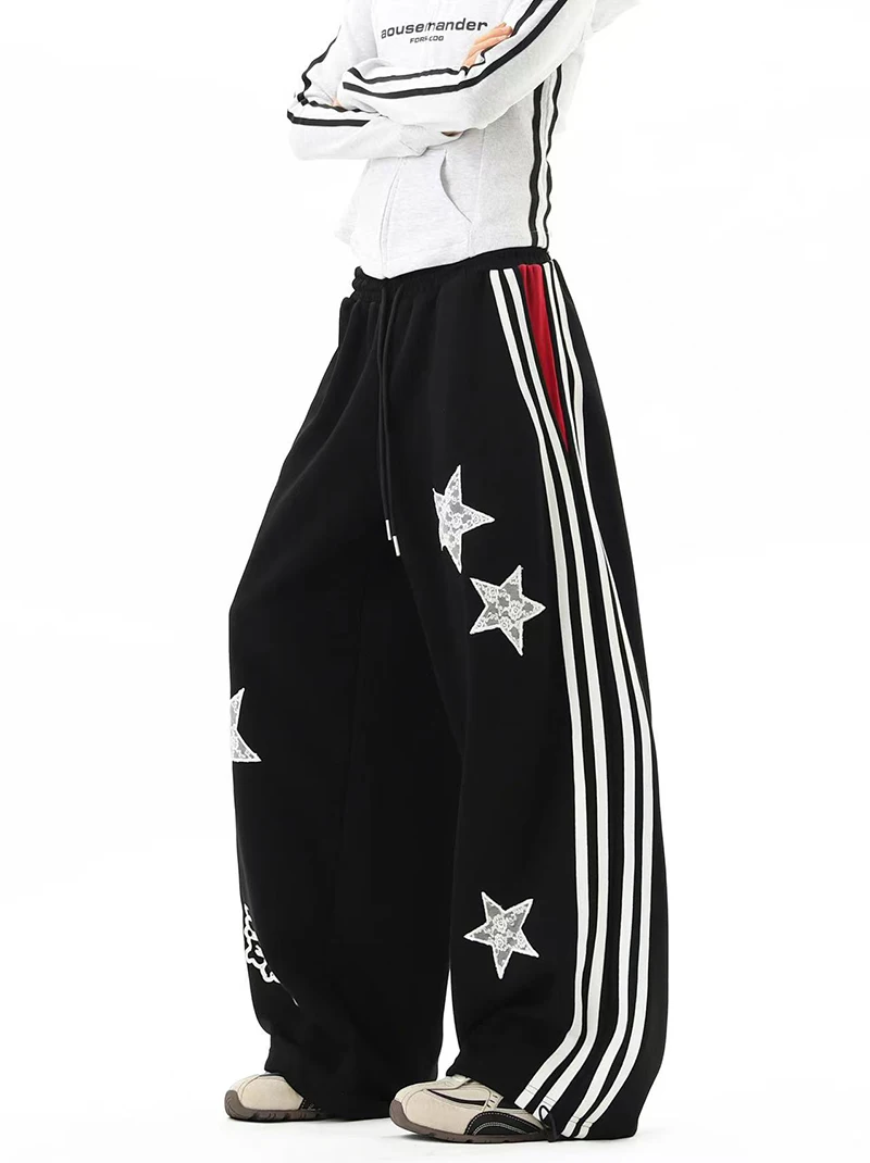 American Star Embroidered Sweatpants Women High Waist Streetwear Loose Mujer Jogging Pants Y2K Hip Hop Punk Straight Trousers