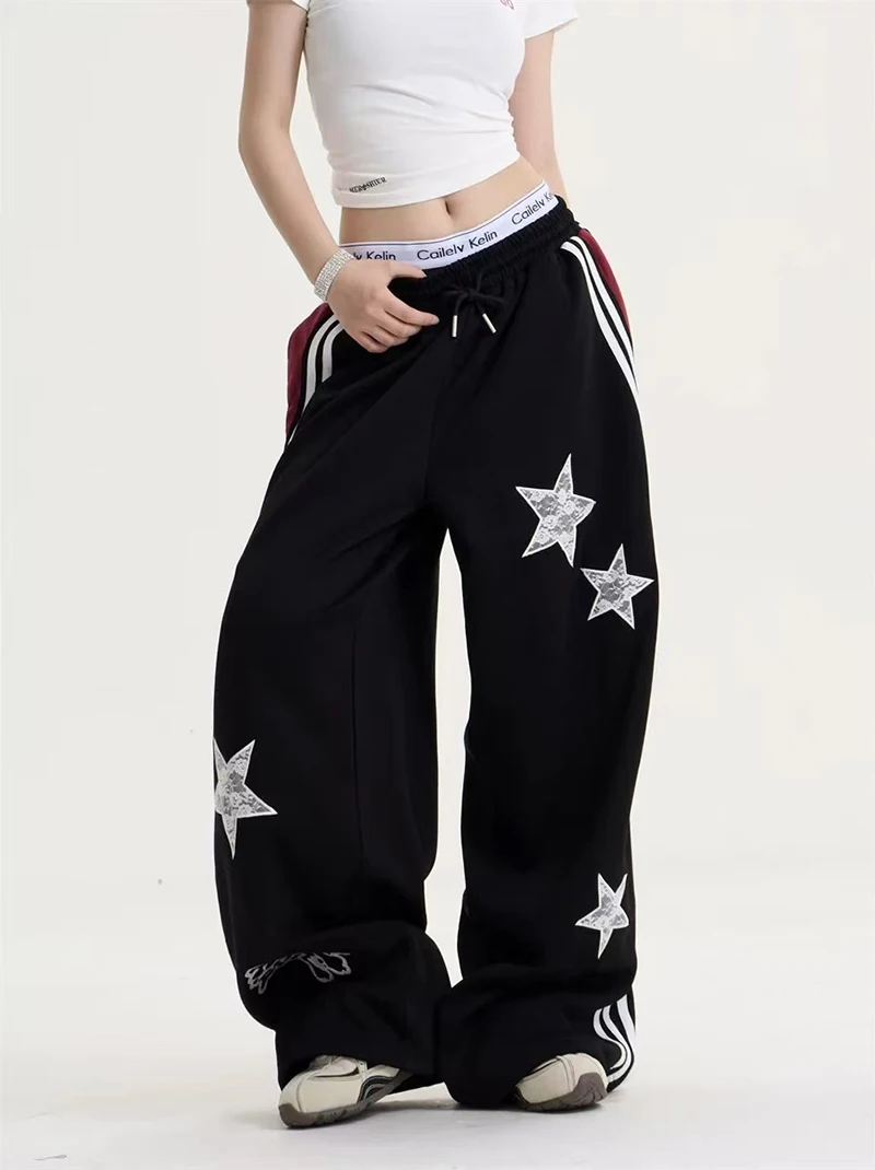 American Star Embroidered Sweatpants Women High Waist Streetwear Loose Mujer Jogging Pants Y2K Hip Hop Punk Straight Trousers