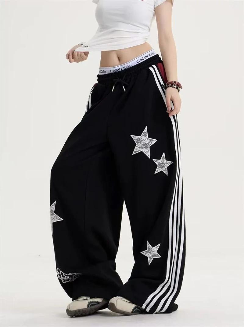 American Star Embroidered Sweatpants Women High Waist Streetwear Loose Mujer Jogging Pants Y2K Hip Hop Punk Straight Trousers