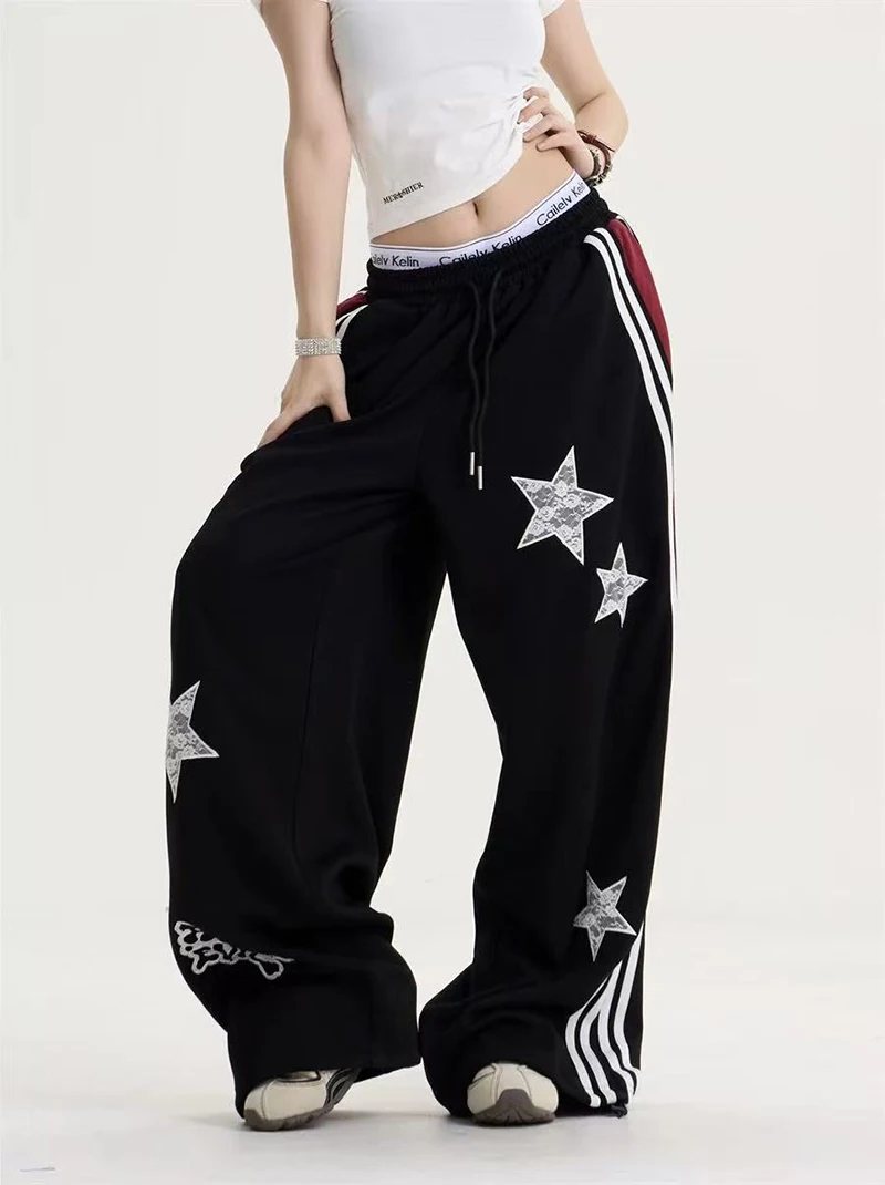 American Star Embroidered Sweatpants Women High Waist Streetwear Loose Mujer Jogging Pants Y2K Hip Hop Punk Straight Trousers