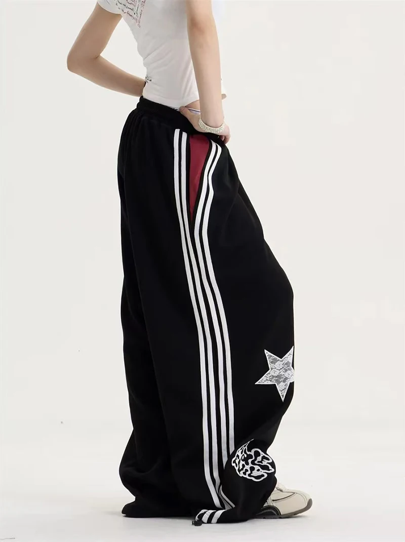 American Star Embroidered Sweatpants Women High Waist Streetwear Loose Mujer Jogging Pants Y2K Hip Hop Punk Straight Trousers