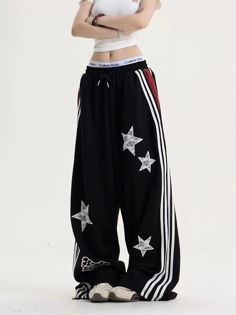 American Star Embroidered Sweatpants Women High Waist Streetwear Loose Mujer Jogging Pants Y2K Hip Hop Punk Straight Trousers