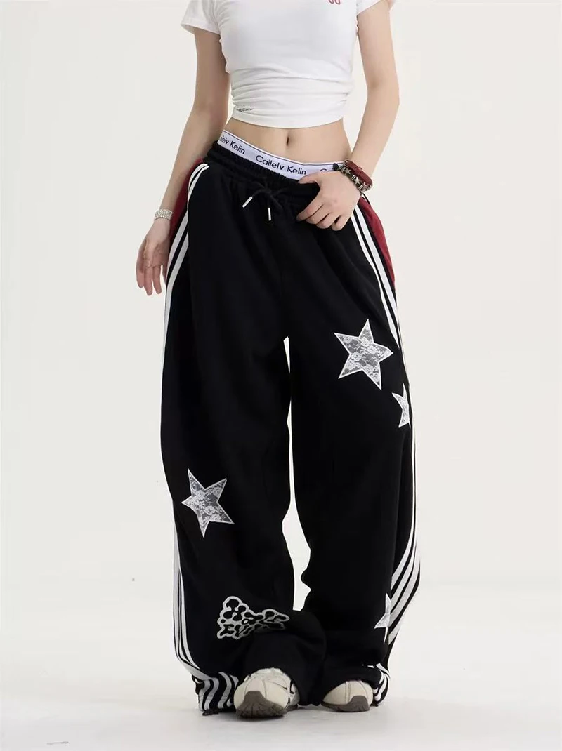 American Star Embroidered Sweatpants Women High Waist Streetwear Loose Mujer Jogging Pants Y2K Hip Hop Punk Straight Trousers