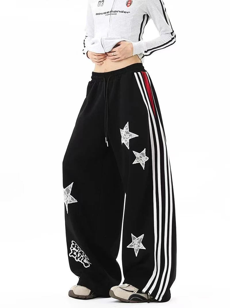 American Star Embroidered Sweatpants Women High Waist Streetwear Loose Mujer Jogging Pants Y2K Hip Hop Punk Straight Trousers
