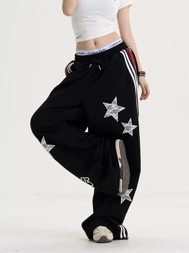 American Star Embroidered Sweatpants Women High Waist Streetwear Loose Mujer Jogging Pants Y2K Hip Hop Punk Straight Trousers