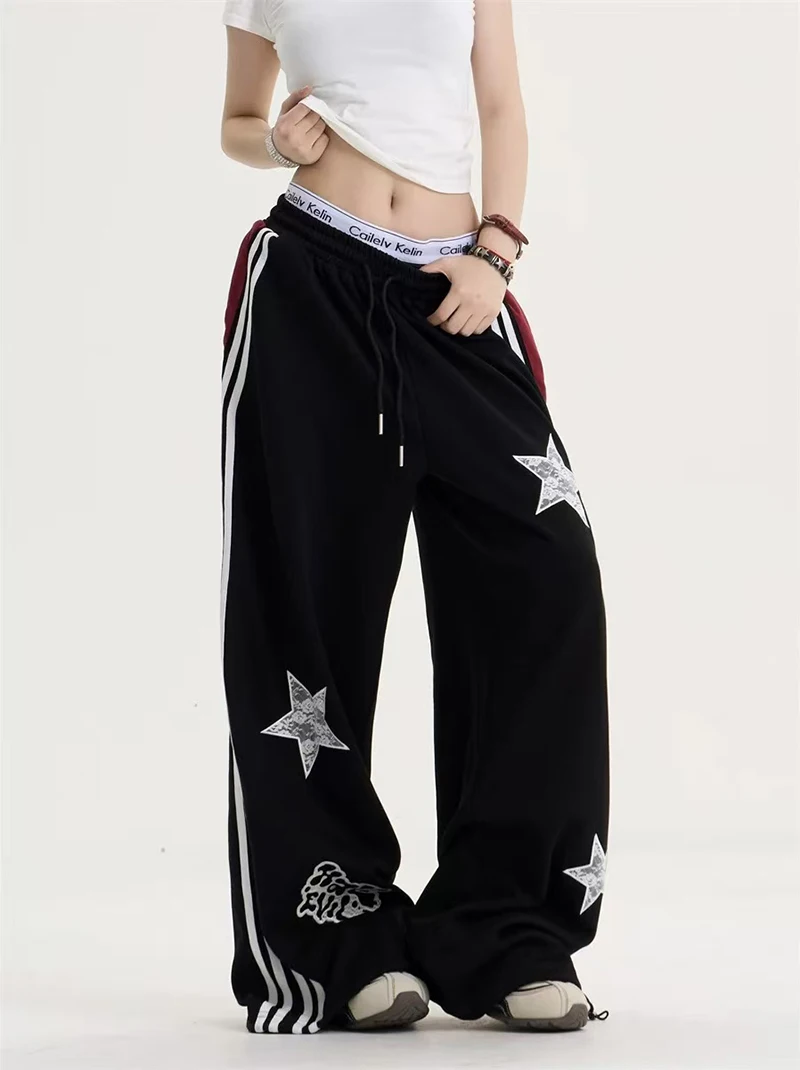 American Star Embroidered Sweatpants Women High Waist Streetwear Loose Mujer Jogging Pants Y2K Hip Hop Punk Straight Trousers