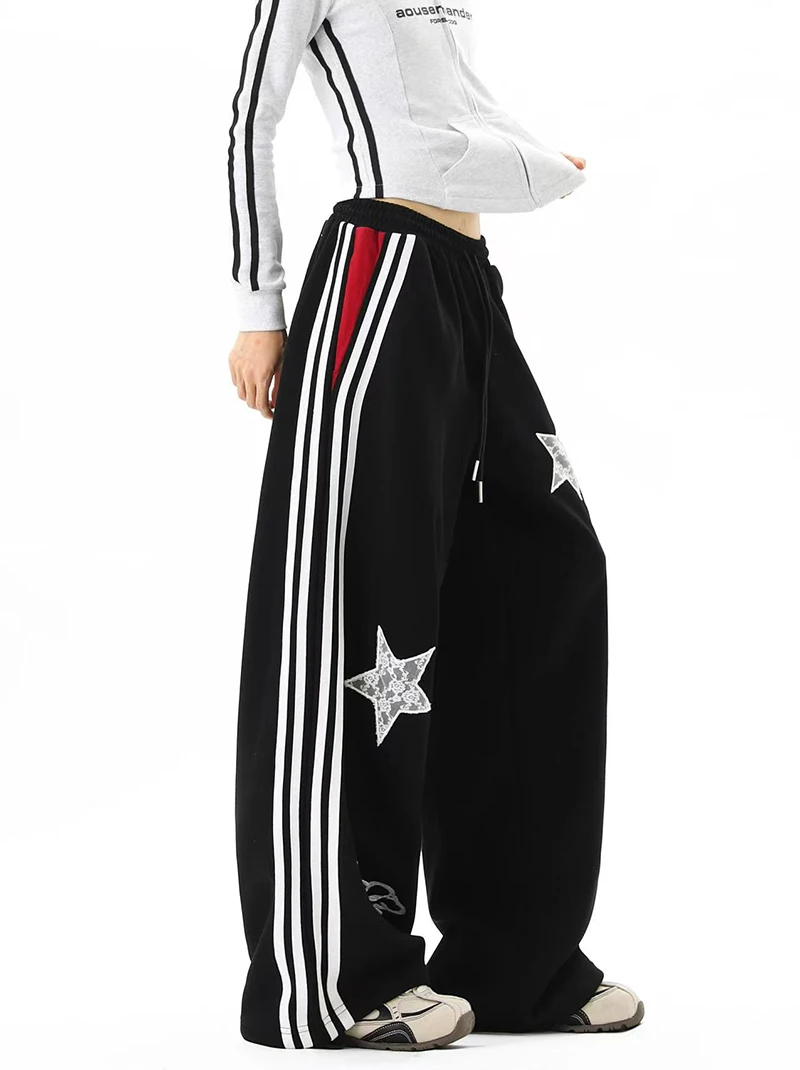 American Star Embroidered Sweatpants Women High Waist Streetwear Loose Mujer Jogging Pants Y2K Hip Hop Punk Straight Trousers
