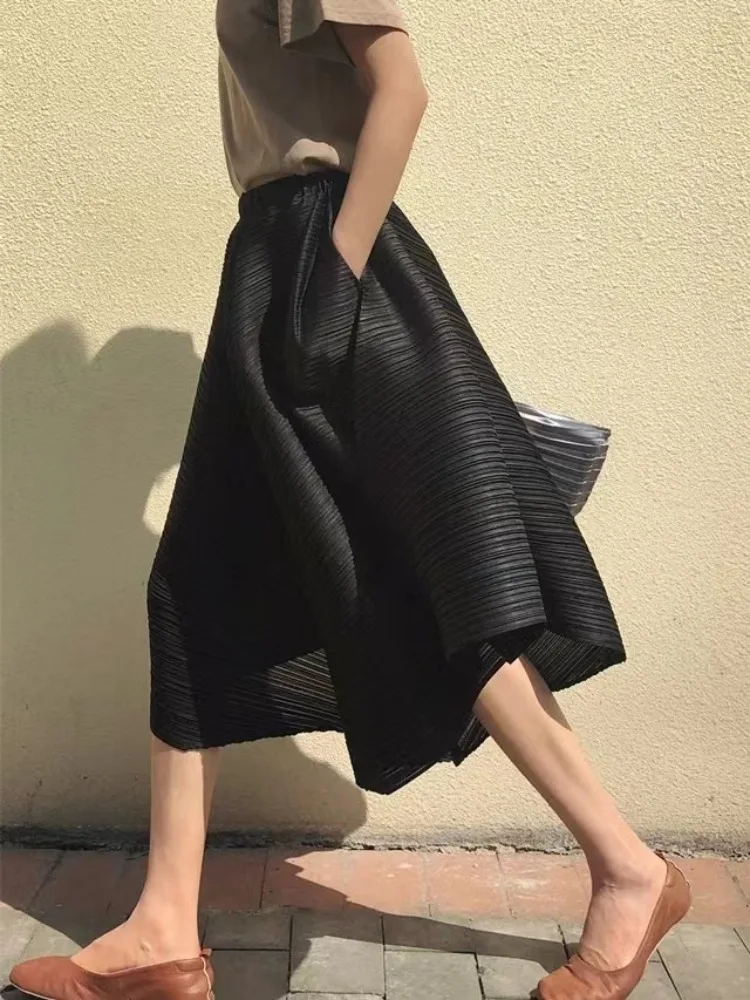 Korean Summer Wide Leg Pants 2025 New Bottoms High Waist Folds Irregular Trousers Solid Color Vintage Pantalon Femme Ropa Mujer
