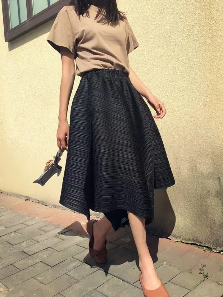 Korean Summer Wide Leg Pants 2025 New Bottoms High Waist Folds Irregular Trousers Solid Color Vintage Pantalon Femme Ropa Mujer