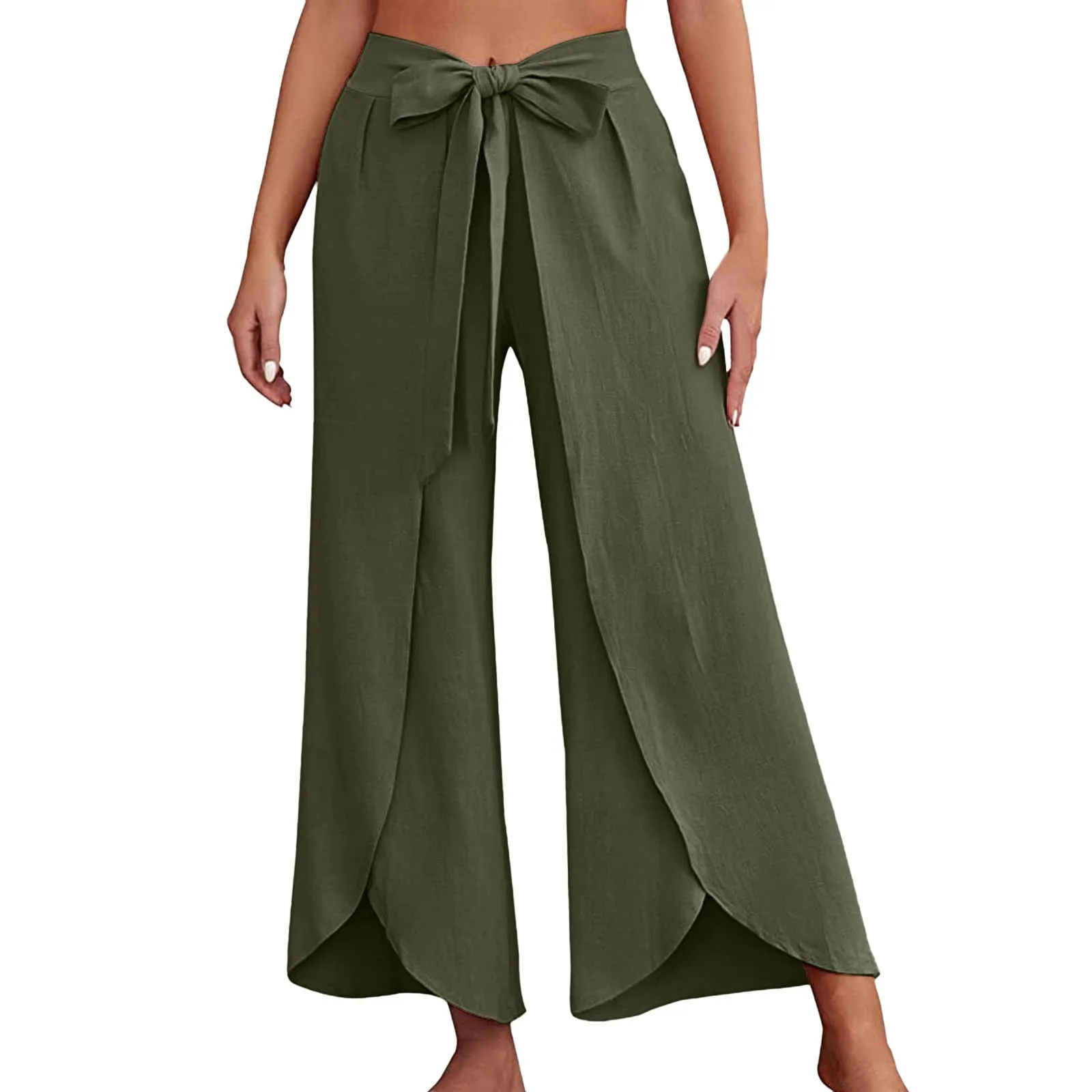 Womens Linen Wide Leg Pants Summer Business Flowy Bootcut Pants For Women Casual Beach Palazzo Pants Oversize Straight Trousers