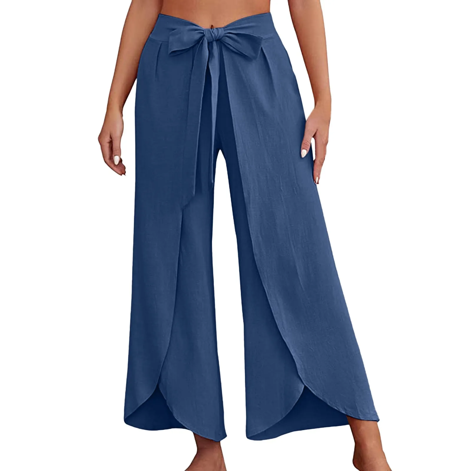 Womens Linen Wide Leg Pants Summer Business Flowy Bootcut Pants For Women Casual Beach Palazzo Pants Oversize Straight Trousers