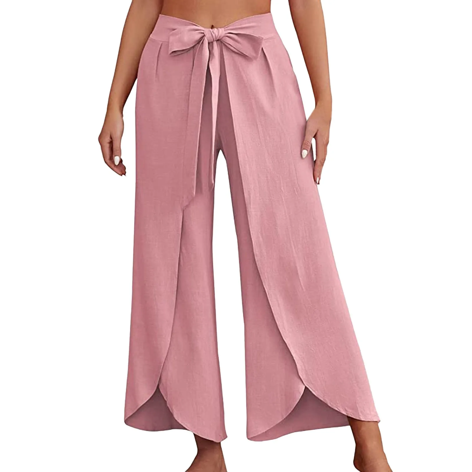 Womens Linen Wide Leg Pants Summer Business Flowy Bootcut Pants For Women Casual Beach Palazzo Pants Oversize Straight Trousers