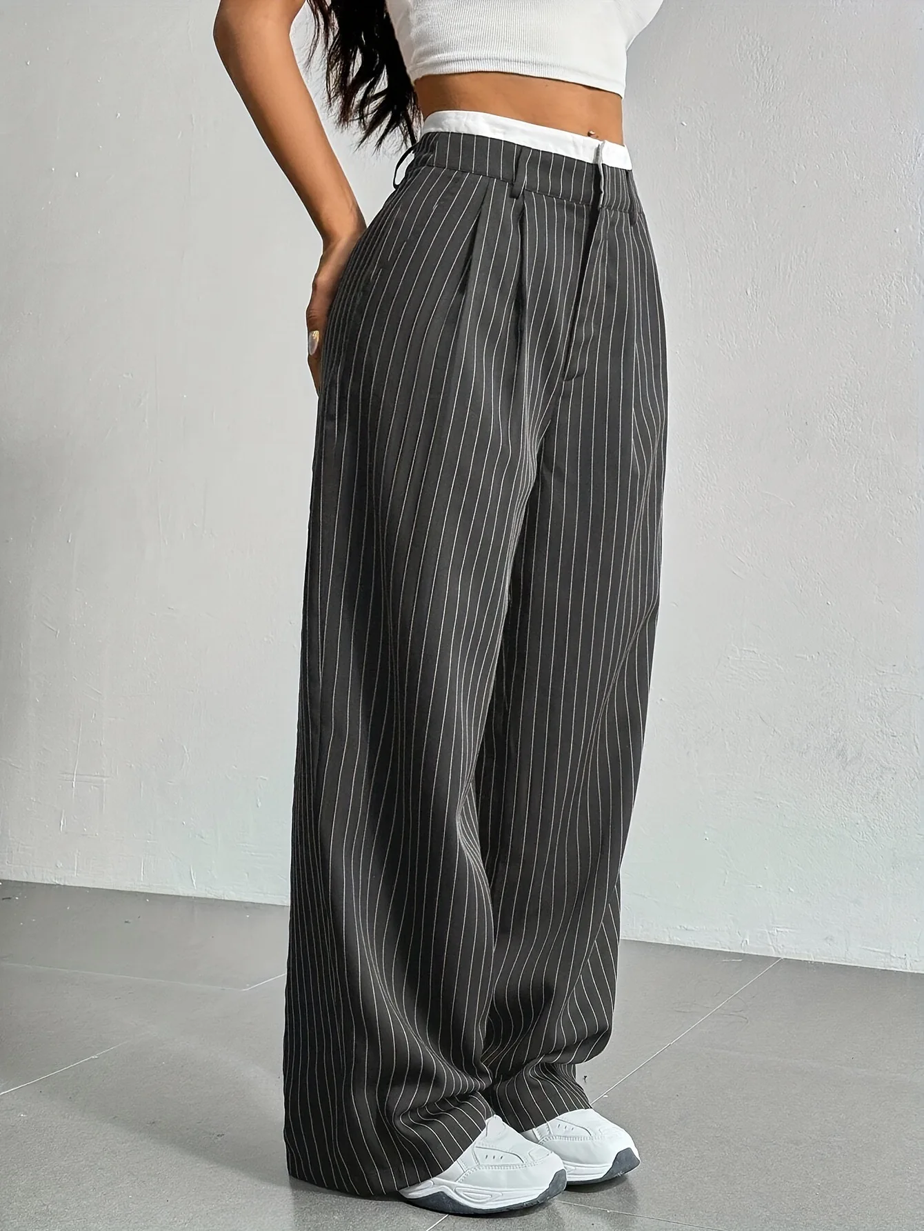 Fashion Pants Women's Stripe Straight Pants 2024 Autumn Winter High Waisted Casual Suit Pants Office Lady Women Trousers Bottoms