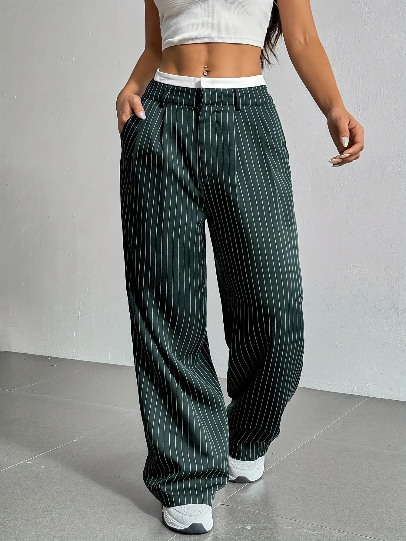 Fashion Pants Women's Stripe Straight Pants 2024 Autumn Winter High Waisted Casual Suit Pants Office Lady Women Trousers Bottoms