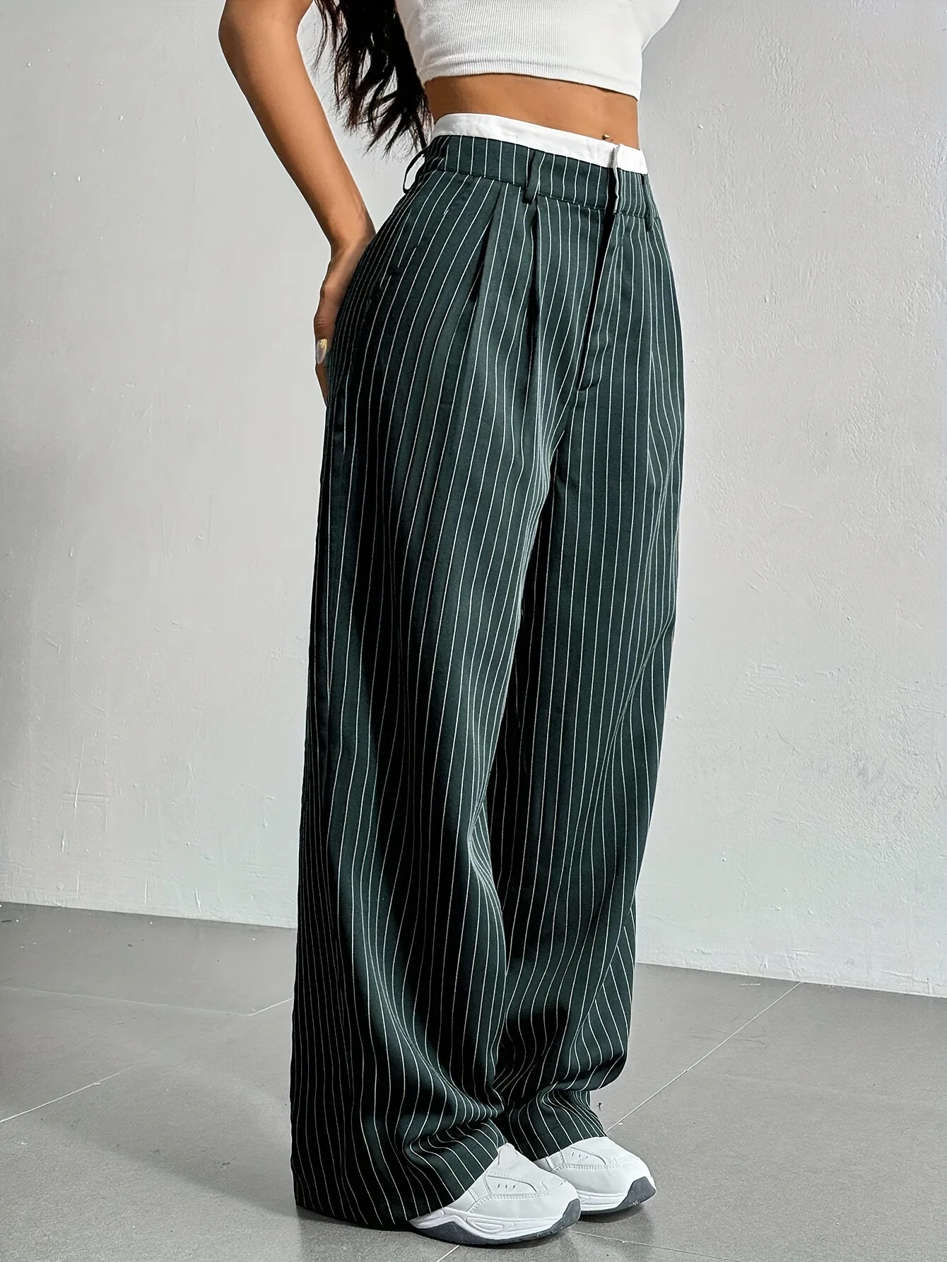 Fashion Pants Women's Stripe Straight Pants 2024 Autumn Winter High Waisted Casual Suit Pants Office Lady Women Trousers Bottoms