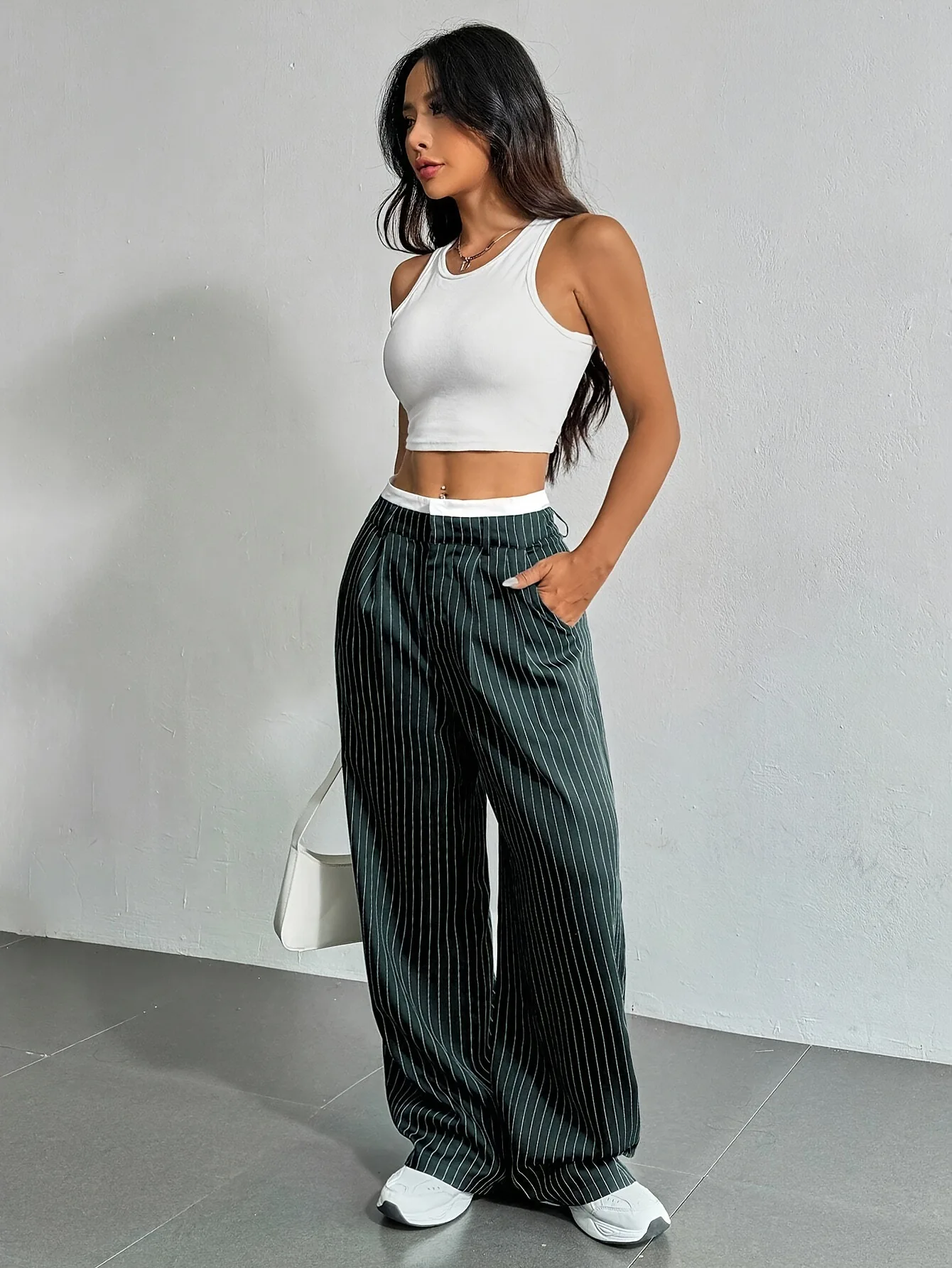 Fashion Pants Women's Stripe Straight Pants 2024 Autumn Winter High Waisted Casual Suit Pants Office Lady Women Trousers Bottoms
