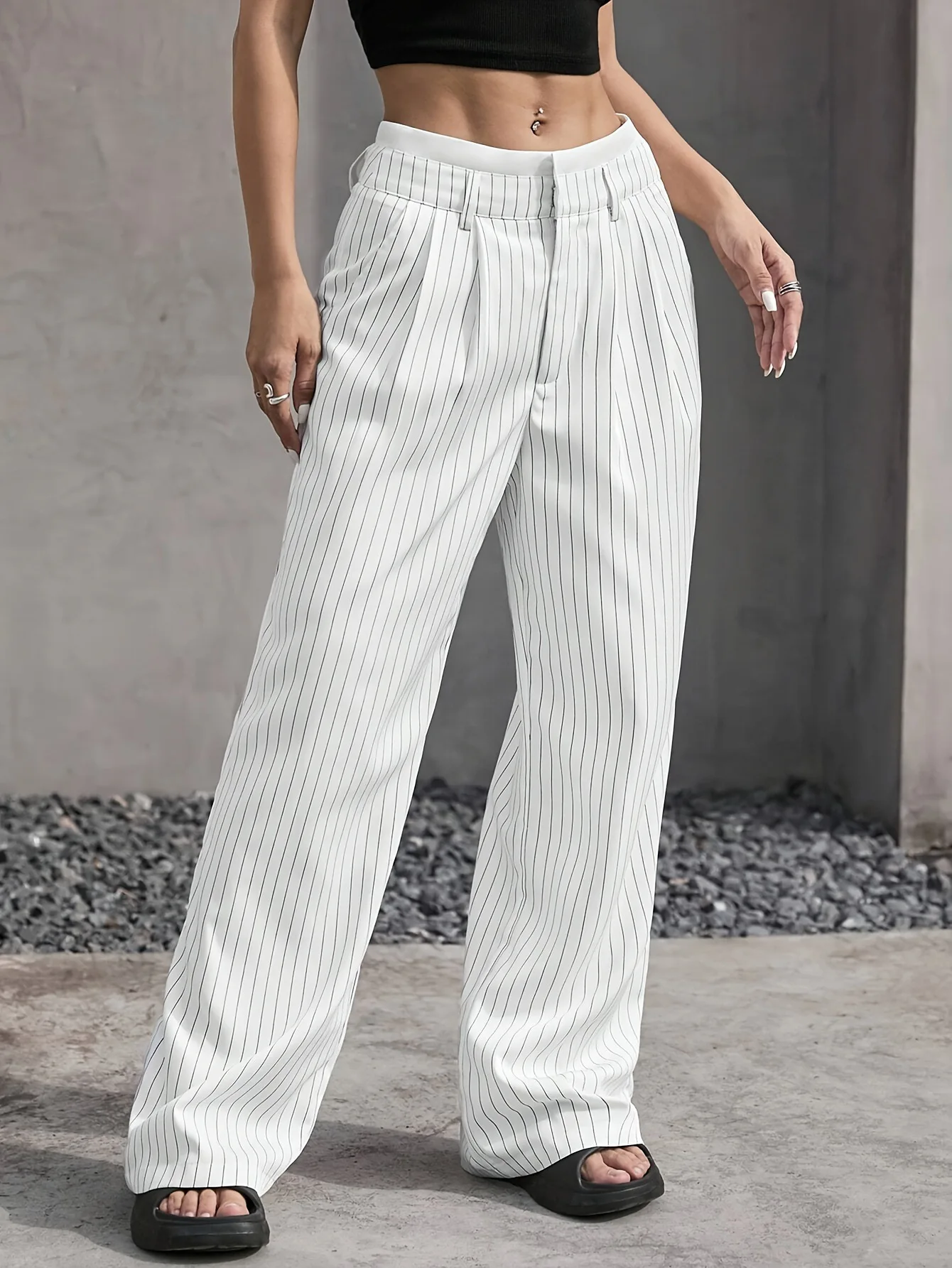Fashion Pants Women's Stripe Straight Pants 2024 Autumn Winter High Waisted Casual Suit Pants Office Lady Women Trousers Bottoms
