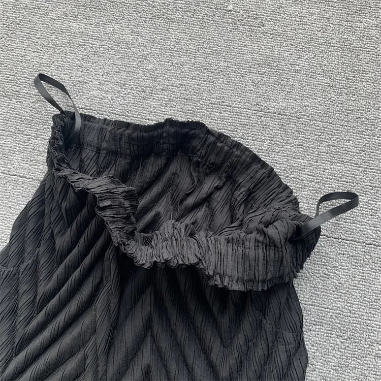 Miyake Pleated Handmade Wave Pants Women Korean Fashion New Elastic High Waist Casual Straight Trousers