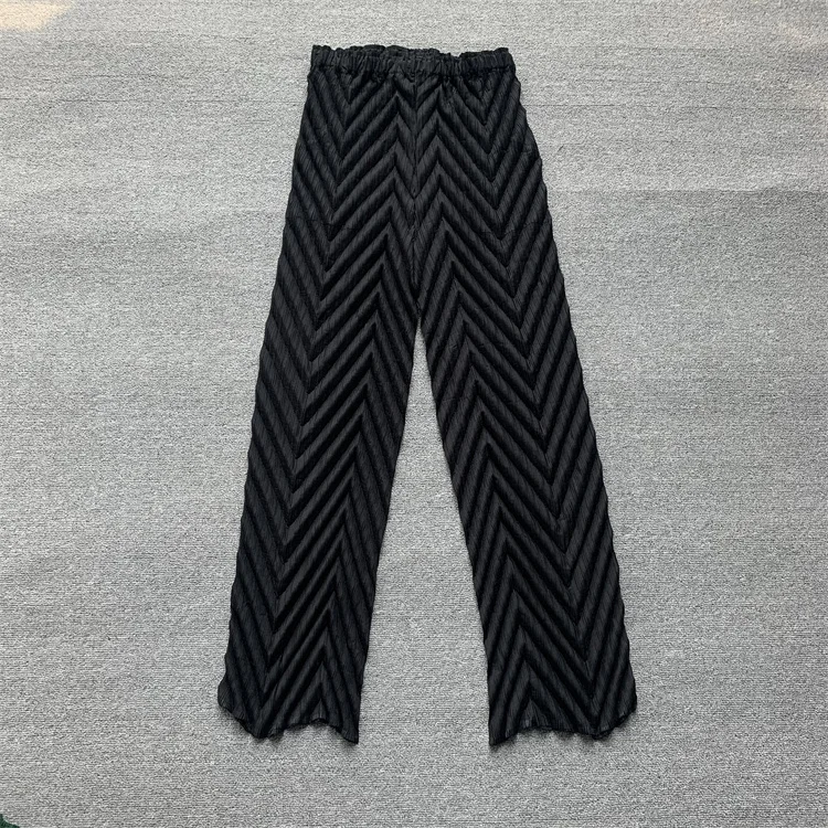 Miyake Pleated Handmade Wave Pants Women Korean Fashion New Elastic High Waist Casual Straight Trousers