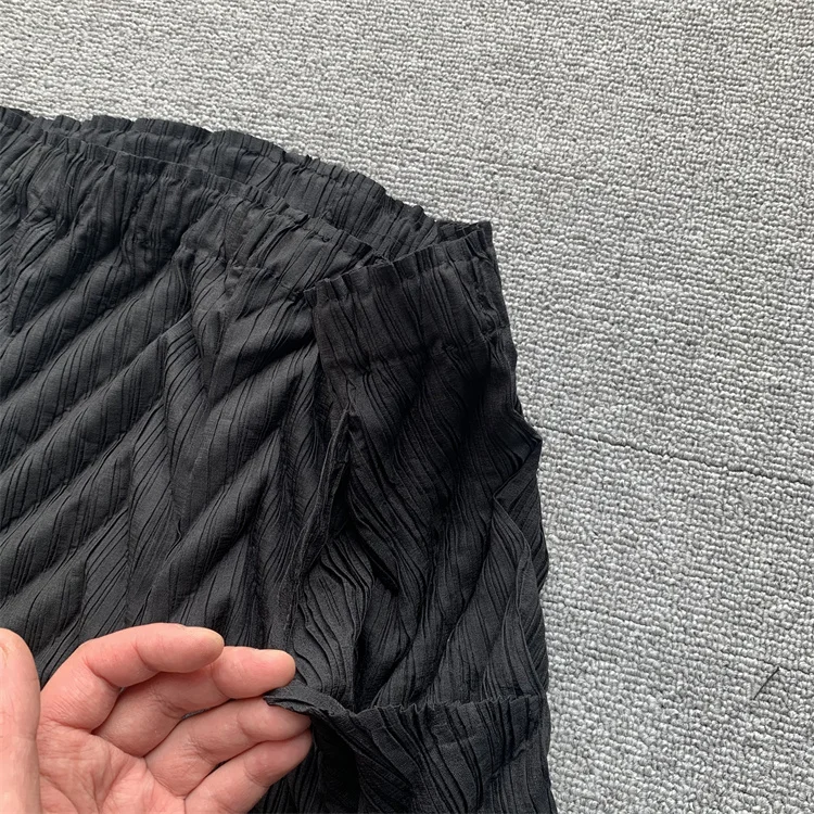 Miyake Pleated Handmade Wave Pants Women Korean Fashion New Elastic High Waist Casual Straight Trousers
