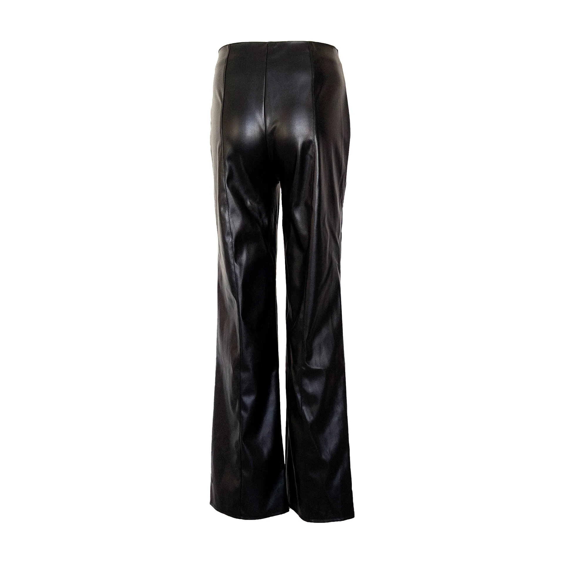 New European American Women's Slim Leather Pants Straight Leg Lace-up Low Waist Emo Casual Versatile Trousers