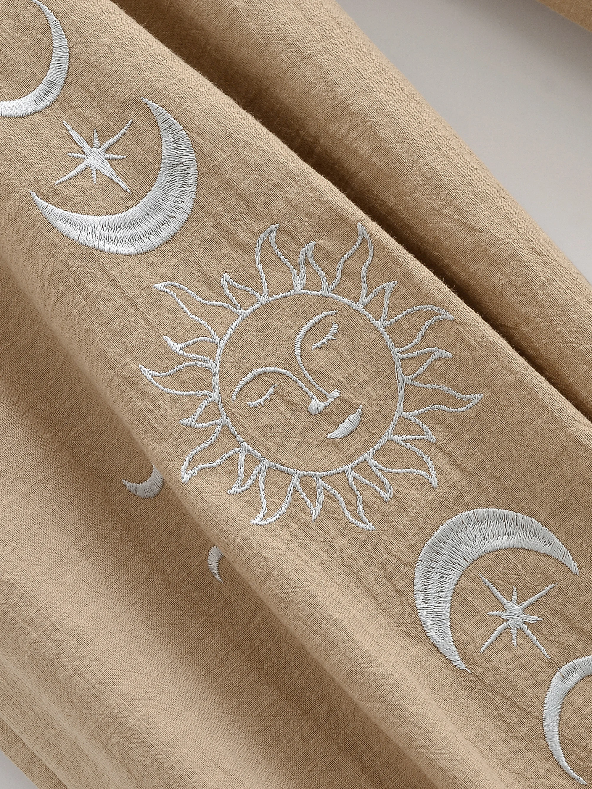Vintage Chic 2025 Autumn Fashion Sun Moon Embroidery Linen Cotton Baggy Pants Women Bloomers Side Pockets Loose Yoga Trousers