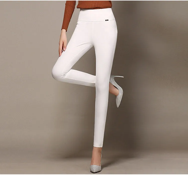 Women's High Waisted Skinny Pants, Stretchy Leggings, Slim Trousers, Black, Wine, Blue, White, Office Ladies, 5XL, 6XL