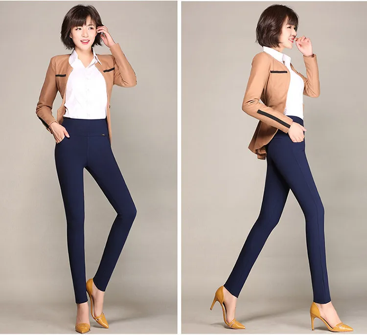 Women's High Waisted Skinny Pants, Stretchy Leggings, Slim Trousers, Black, Wine, Blue, White, Office Ladies, 5XL, 6XL