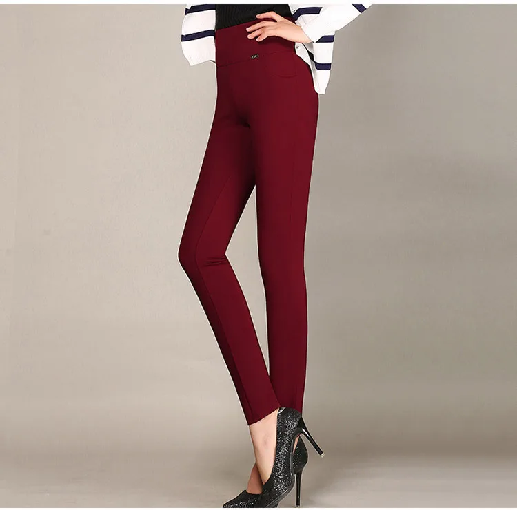 Women's High Waisted Skinny Pants, Stretchy Leggings, Slim Trousers, Black, Wine, Blue, White, Office Ladies, 5XL, 6XL