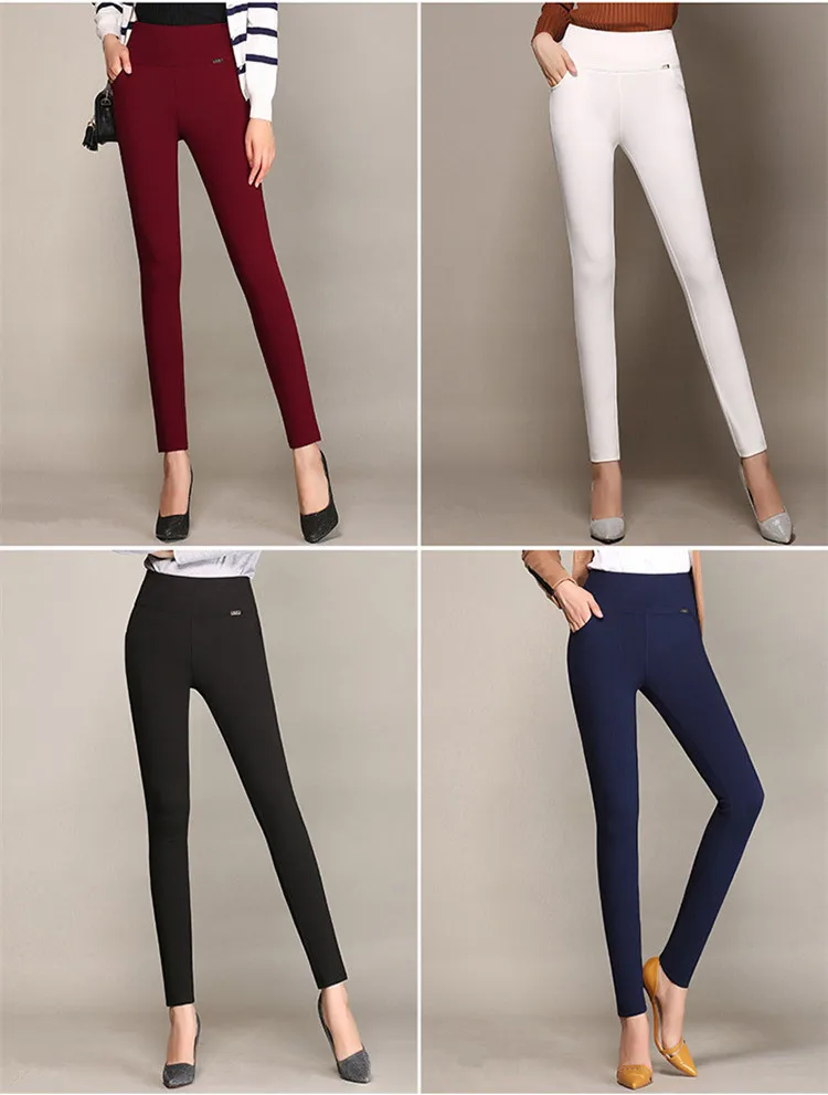 Women's High Waisted Skinny Pants, Stretchy Leggings, Slim Trousers, Black, Wine, Blue, White, Office Ladies, 5XL, 6XL