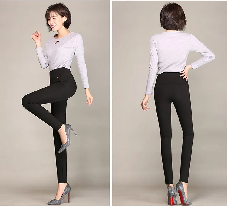 Women's High Waisted Skinny Pants, Stretchy Leggings, Slim Trousers, Black, Wine, Blue, White, Office Ladies, 5XL, 6XL