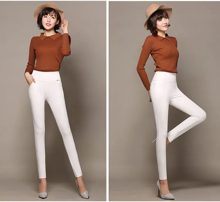 Women's High Waisted Skinny Pants, Stretchy Leggings, Slim Trousers, Black, Wine, Blue, White, Office Ladies, 5XL, 6XL