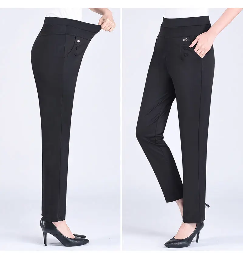 2024 Women Spring Summer Women New Middle-aged Thin Pants Female Elastic Waist Casual Pant Ladies Long Straight Trousers Y781