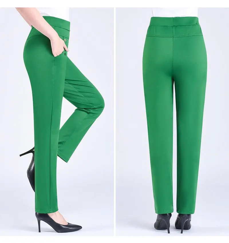 2024 Women Spring Summer Women New Middle-aged Thin Pants Female Elastic Waist Casual Pant Ladies Long Straight Trousers Y781