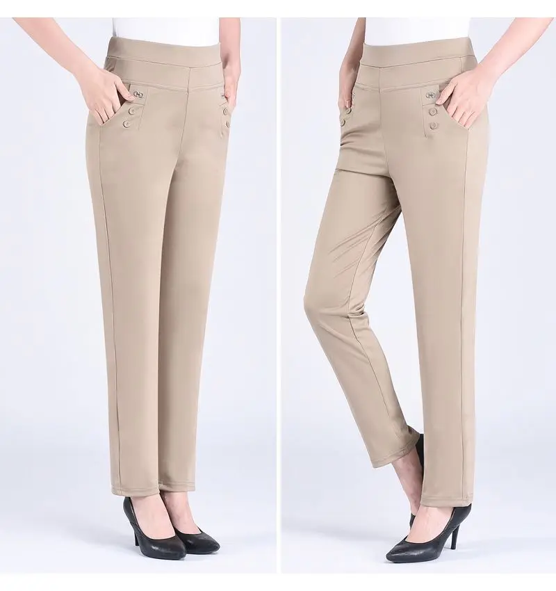2024 Women Spring Summer Women New Middle-aged Thin Pants Female Elastic Waist Casual Pant Ladies Long Straight Trousers Y781