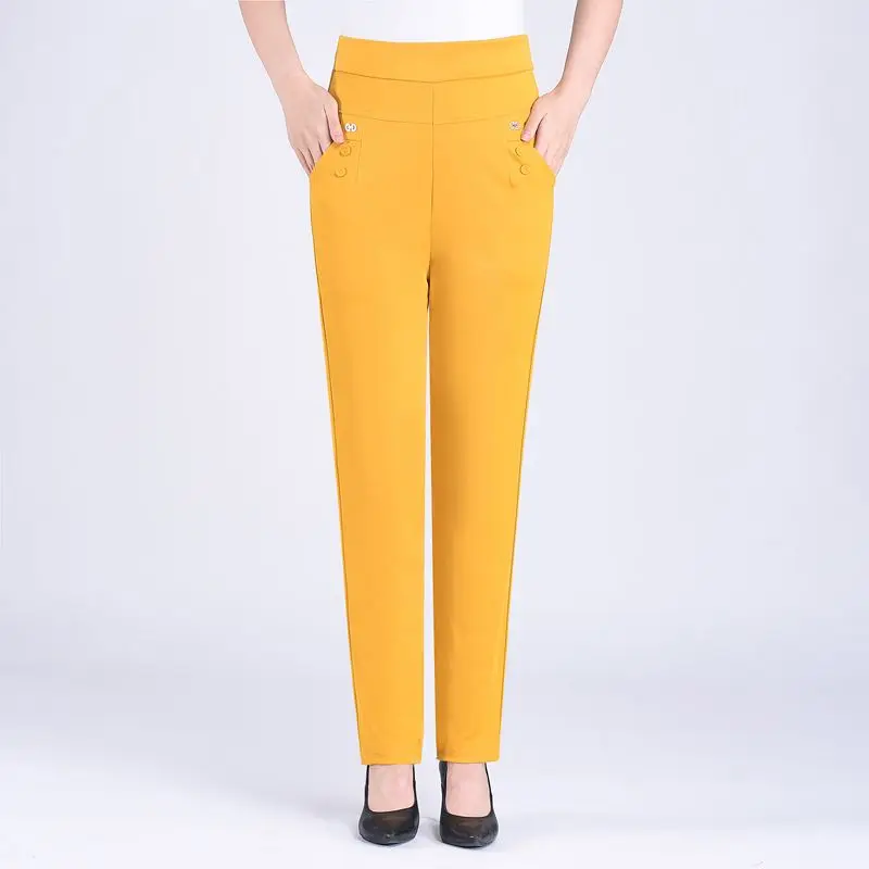 2024 Women Spring Summer Women New Middle-aged Thin Pants Female Elastic Waist Casual Pant Ladies Long Straight Trousers Y781