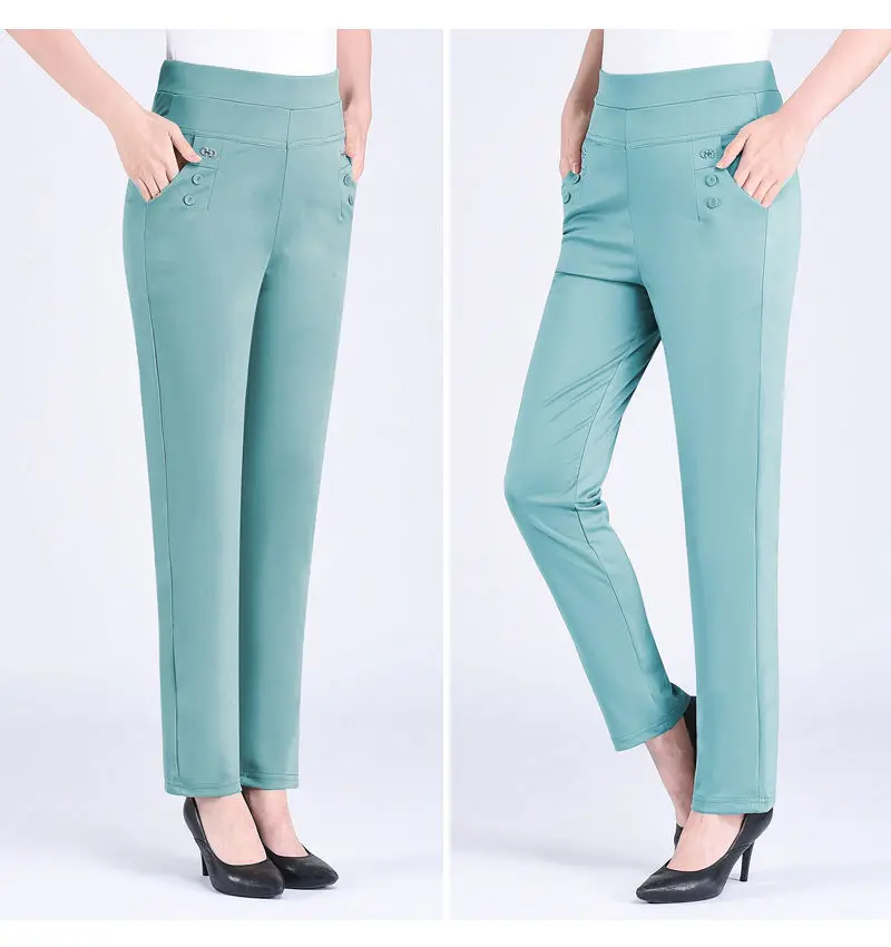 2024 Women Spring Summer Women New Middle-aged Thin Pants Female Elastic Waist Casual Pant Ladies Long Straight Trousers Y781