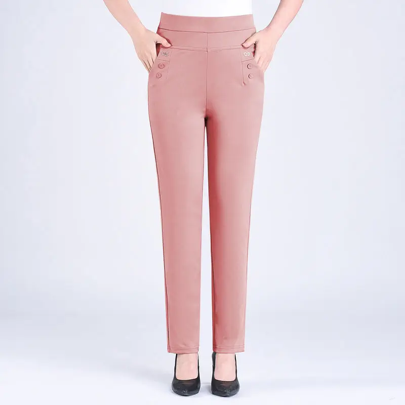 2024 Women Spring Summer Women New Middle-aged Thin Pants Female Elastic Waist Casual Pant Ladies Long Straight Trousers Y781