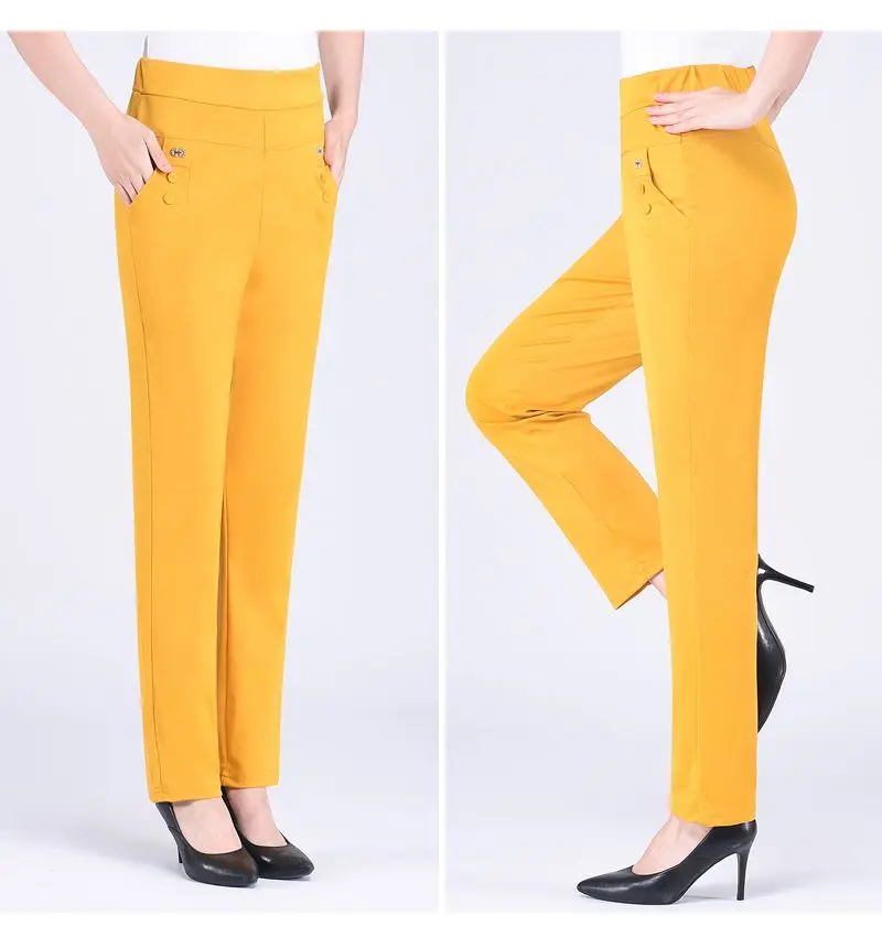 2024 Women Spring Summer Women New Middle-aged Thin Pants Female Elastic Waist Casual Pant Ladies Long Straight Trousers Y781