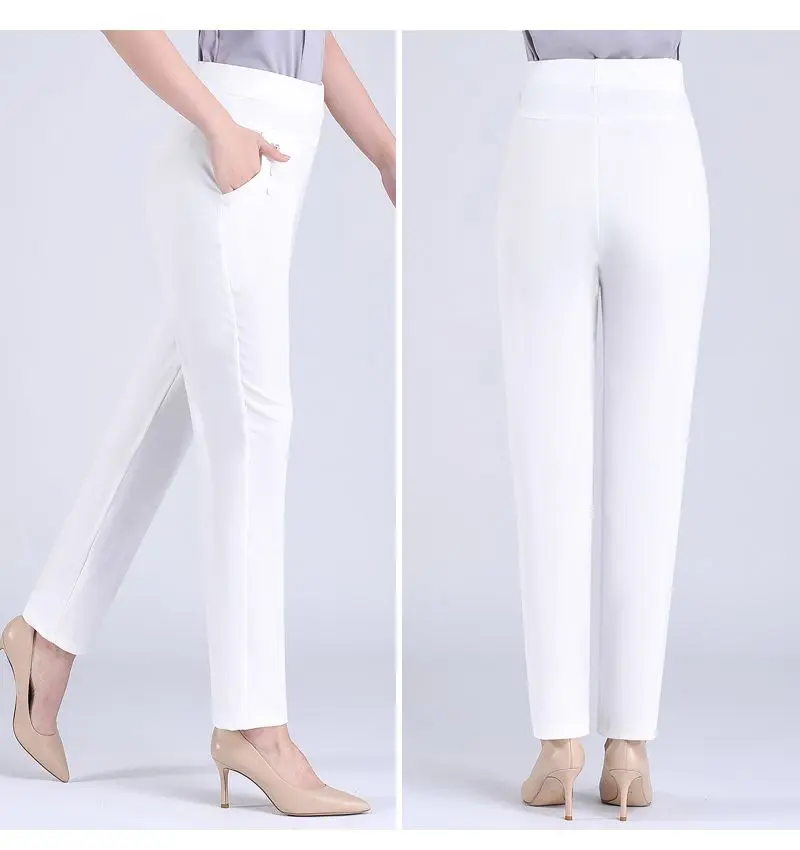2024 Women Spring Summer Women New Middle-aged Thin Pants Female Elastic Waist Casual Pant Ladies Long Straight Trousers Y781