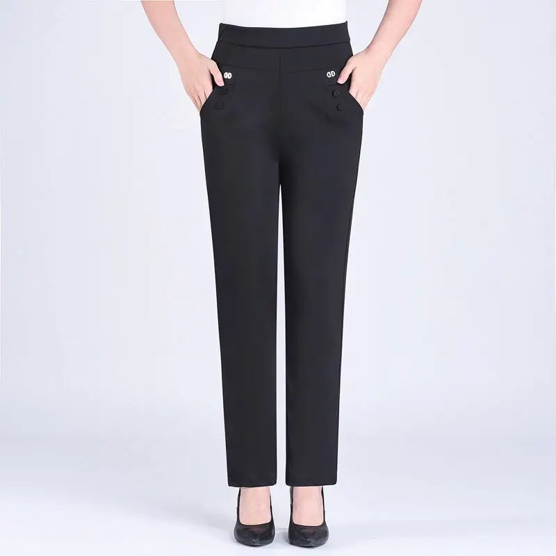 2024 Women Spring Summer Women New Middle-aged Thin Pants Female Elastic Waist Casual Pant Ladies Long Straight Trousers Y781
