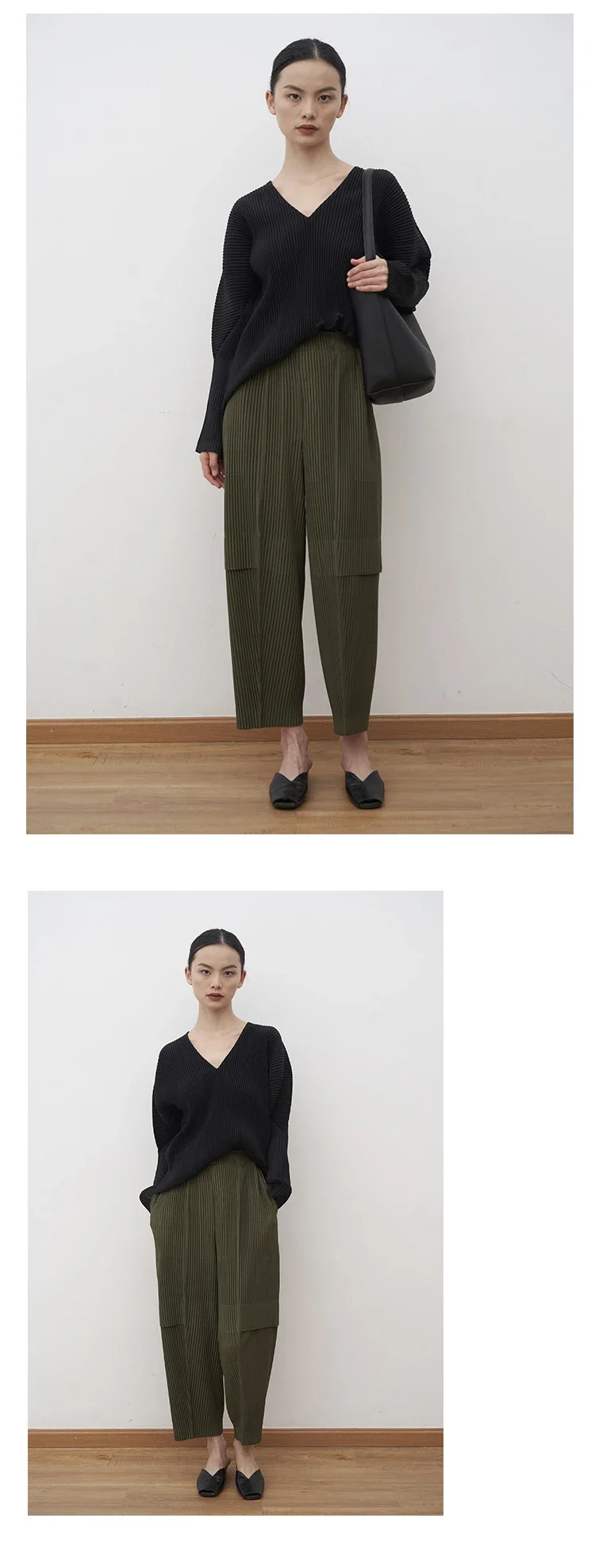 YUDX Miyake Pleated Cargo Pants 2025 New Women's Pocket Style Pleated Casual Pants Wide Leg Ankle-Length Pants