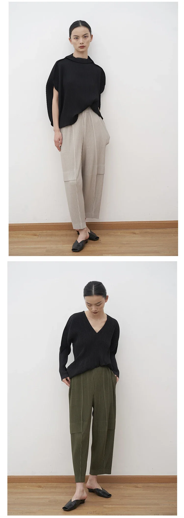 YUDX Miyake Pleated Cargo Pants 2025 New Women's Pocket Style Pleated Casual Pants Wide Leg Ankle-Length Pants