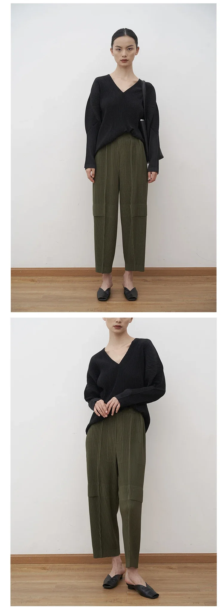 YUDX Miyake Pleated Cargo Pants 2025 New Women's Pocket Style Pleated Casual Pants Wide Leg Ankle-Length Pants