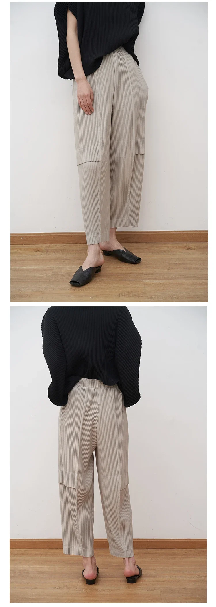 YUDX Miyake Pleated Cargo Pants 2025 New Women's Pocket Style Pleated Casual Pants Wide Leg Ankle-Length Pants