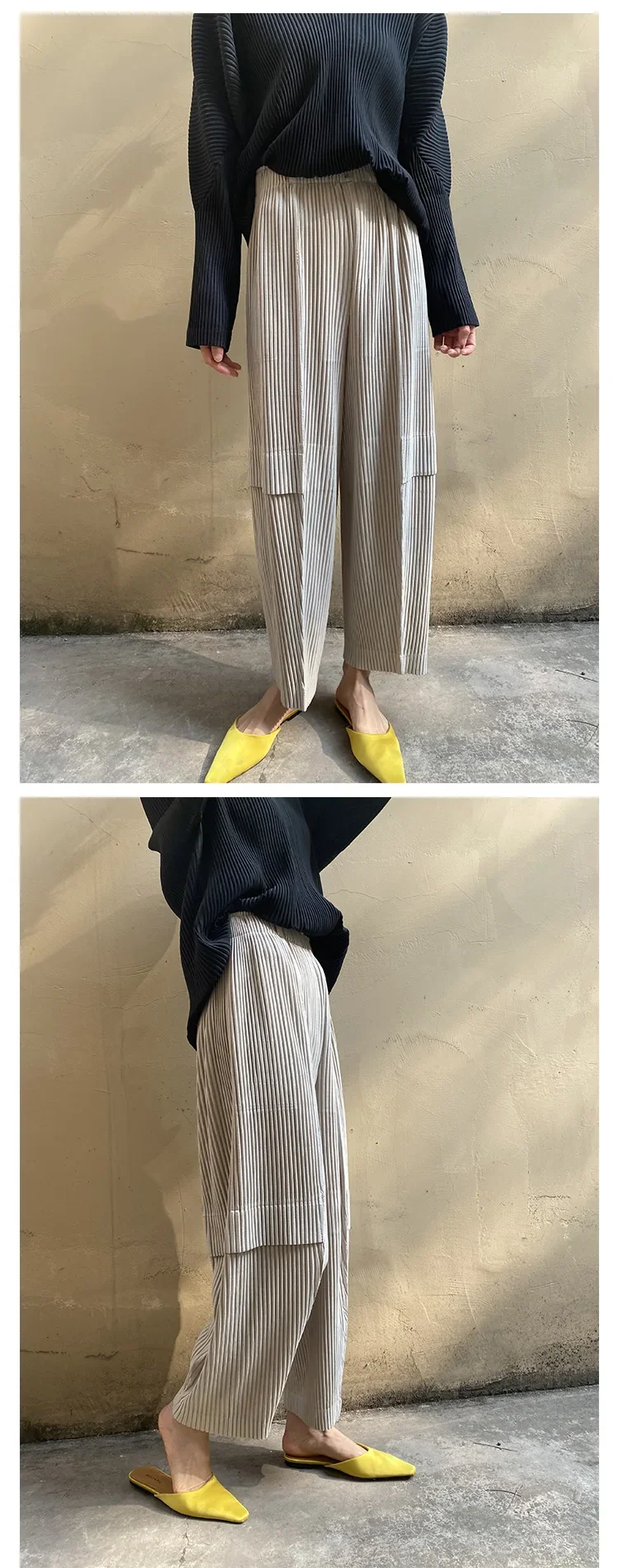 YUDX Miyake Pleated Cargo Pants 2025 New Women's Pocket Style Pleated Casual Pants Wide Leg Ankle-Length Pants